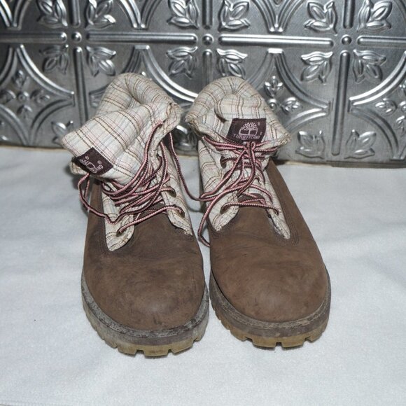 Timberland Womens Size 6 Jayne Waterproof Fold Down Boots Brown Plaid - Picture 1 of 8